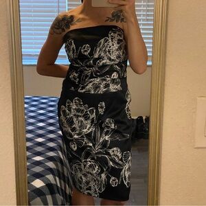 White House Black Market Strapless Black and White Dress